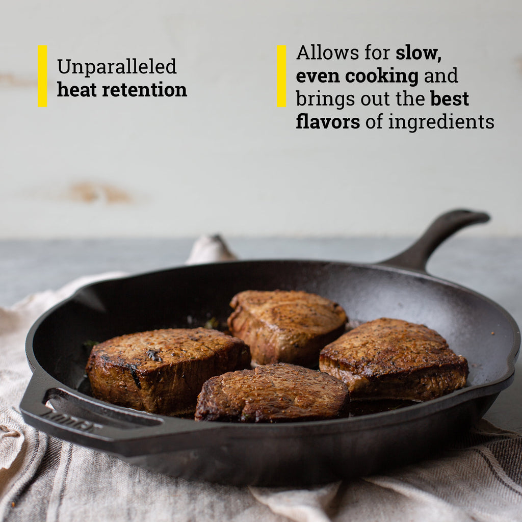 Lodge 12" Cast Iron Skillet - Chef Collection - Perfect Sear - Ergonomic Handles - Superior Heat Retention - Cast Iron Cookware & Skillet