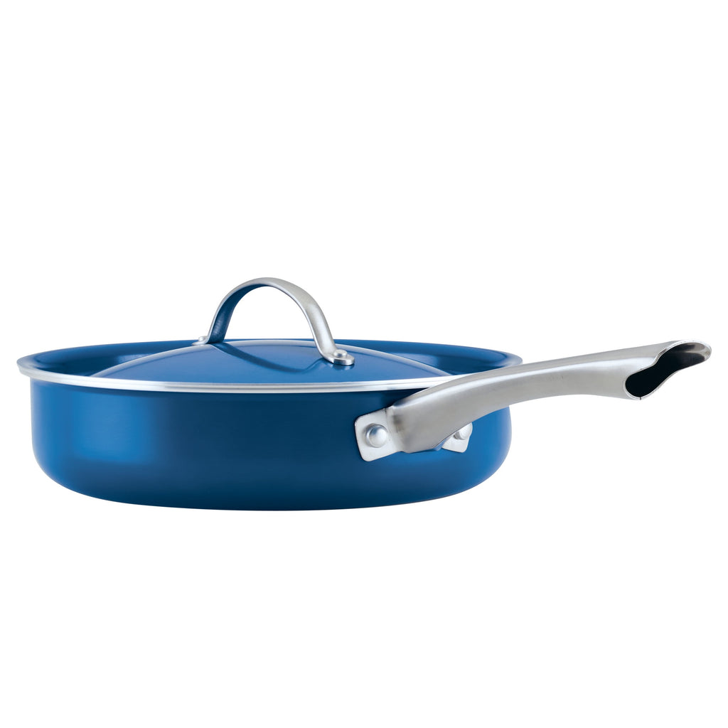 Farberware Vibrance 2.75 Quart Ceramic Nonstick Saute Pan with Lid - Dishwasher Safe and Oven Safe to 500°F, Blue