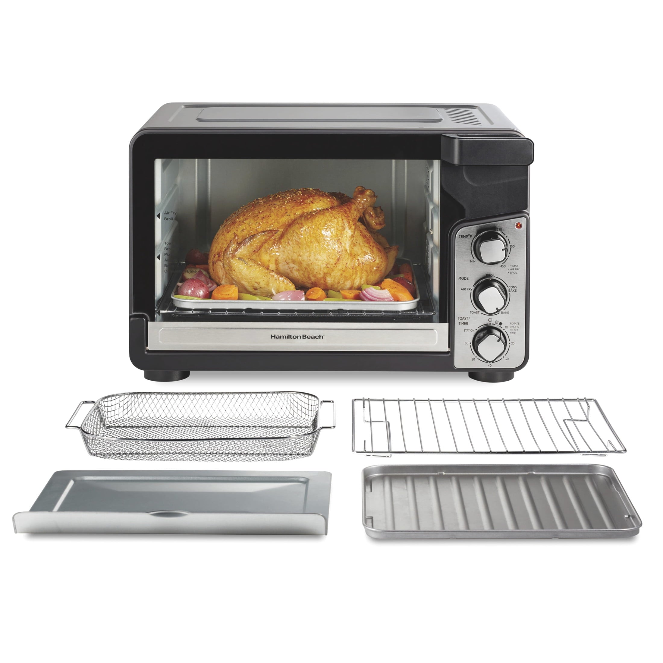 Hamilton Beach Easy View XL Air Fryer Toaster Oven with Sure-Crisp Air Fry technology - 6 Slice, 5-in-1 Countertop Oven, Black