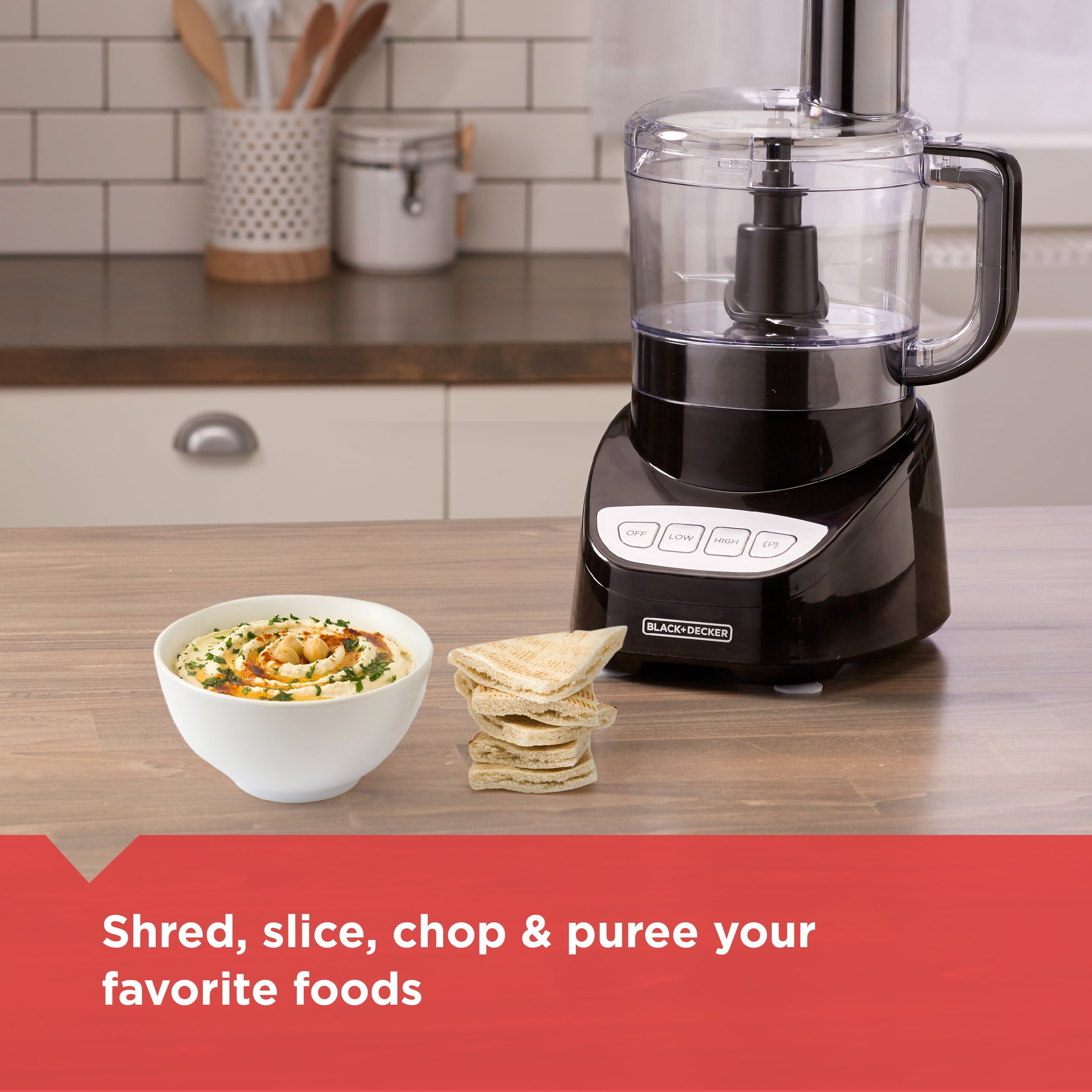 BLACK+DECKER Food Processor and Vegetable Chopper - 8-Cup Capacity, 450W, Stainless Steel Blades, Grate, Shred, Slice, Mince, Puree, Black, FP4100B