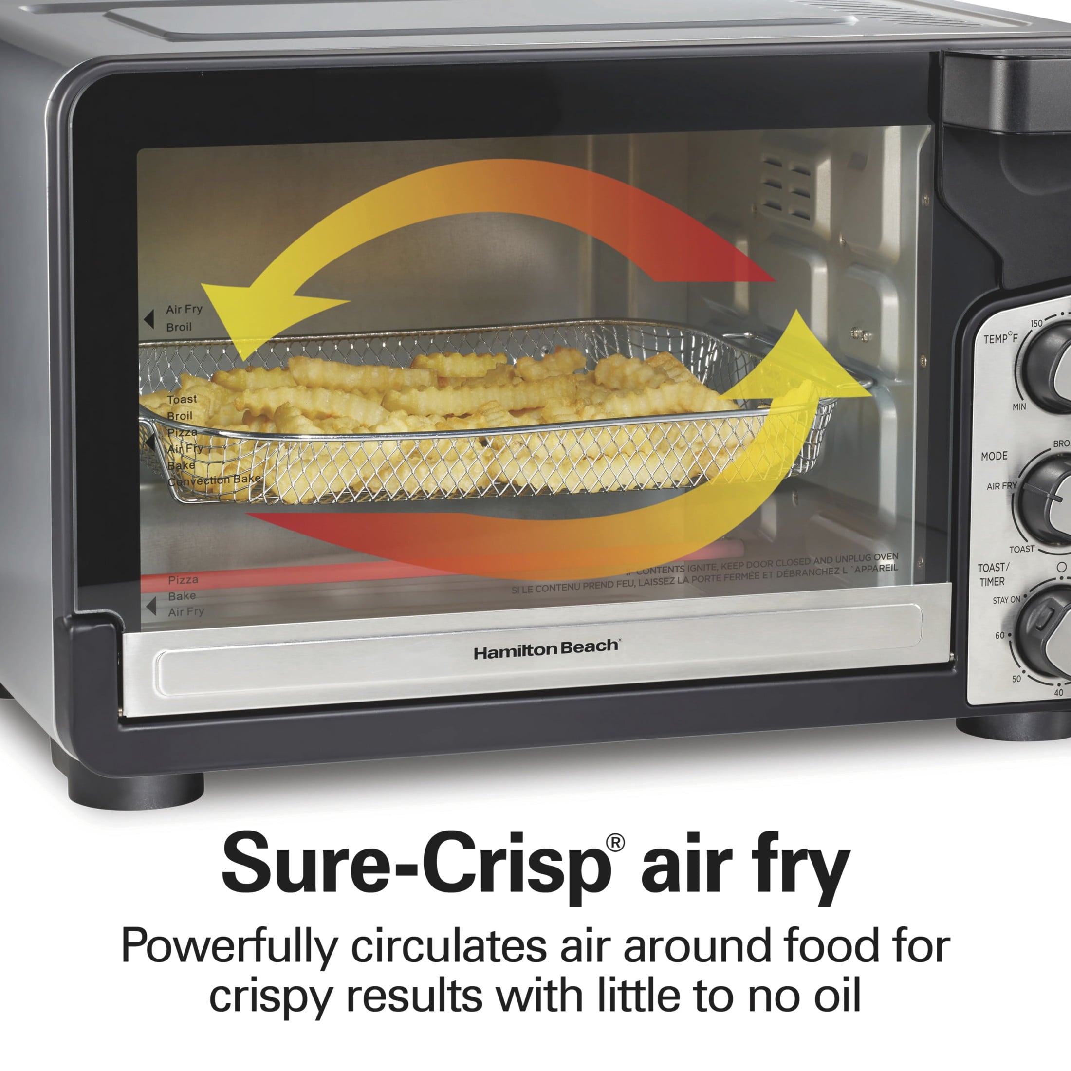 Hamilton Beach Easy View XL Air Fryer Toaster Oven with Sure-Crisp Air Fry technology - 6 Slice, 5-in-1 Countertop Oven, Black