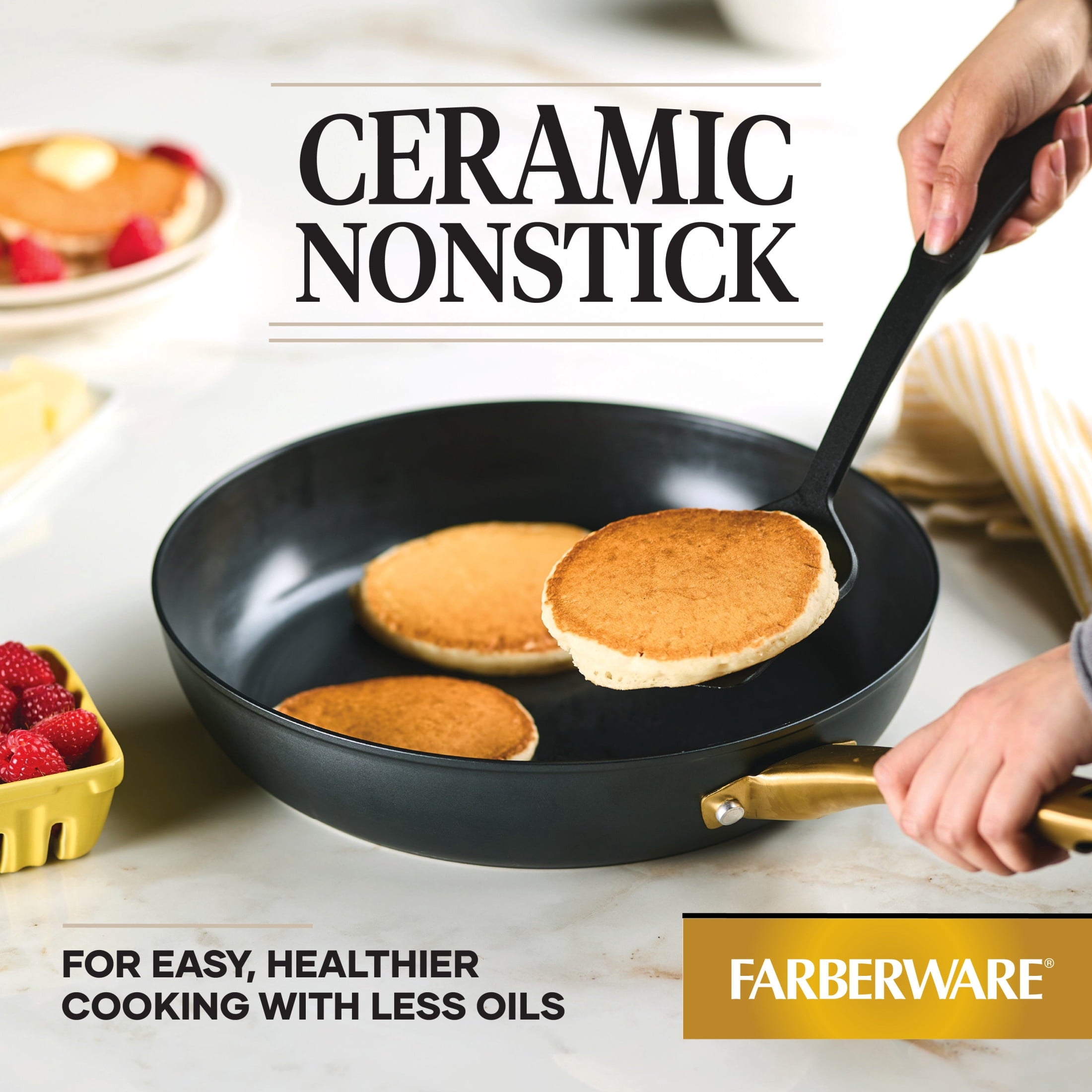 Farberware Forged Induction 12.25 Inch Ceramic Nonstick Frying Pan - Dishwasher Safe and Oven Safe to 500°F, Black