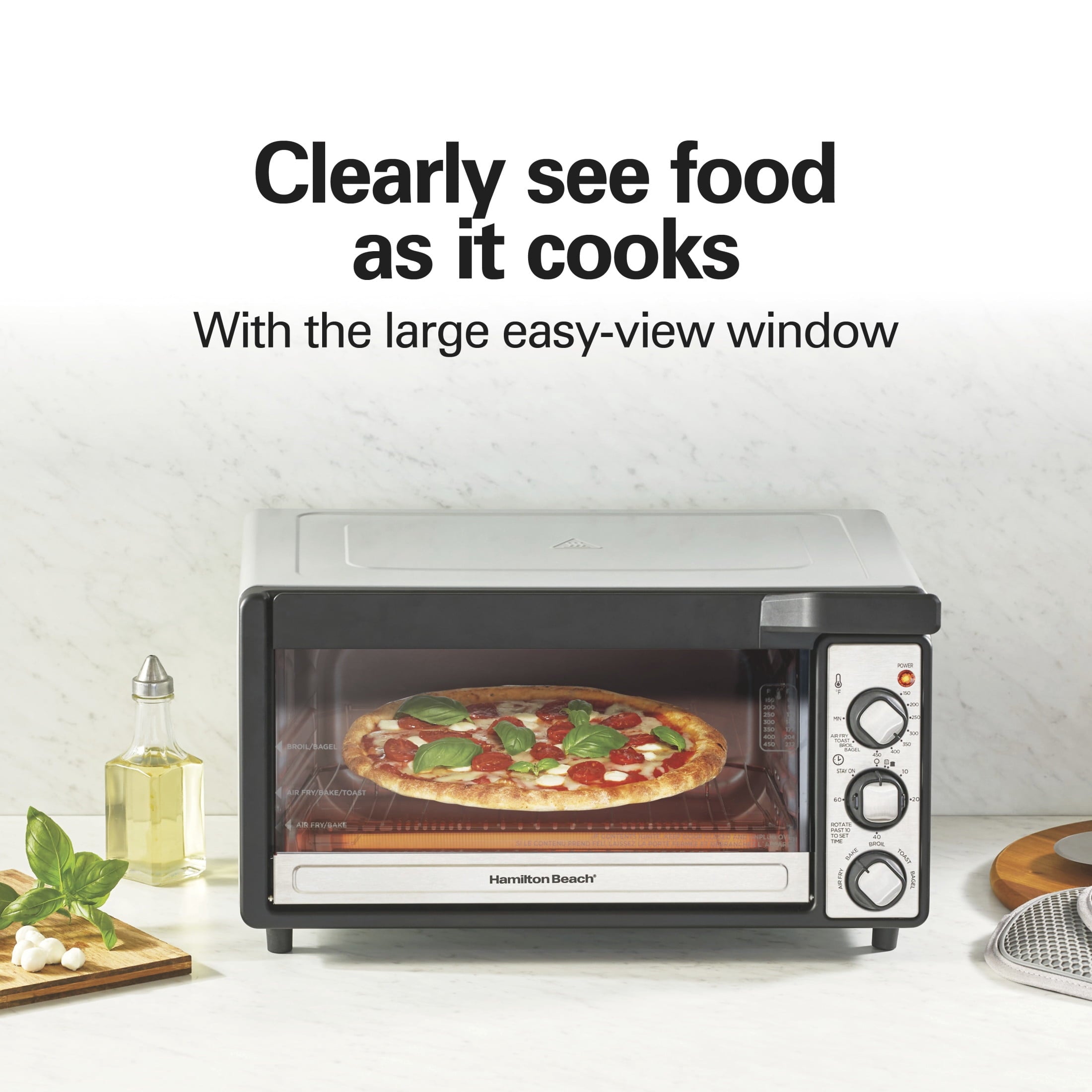 Hamilton Beach 6 Slice Sure-Crisp Air Fry Oven with Easy-View Window - Silver with Black and Stainless Steel Accents, 31480