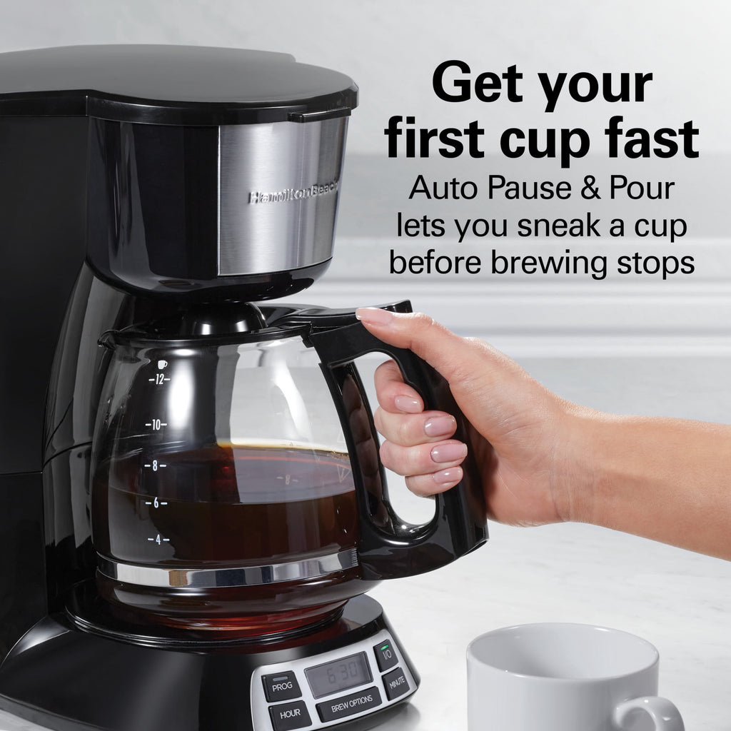Hamilton Beach Bold Brew 12-Cup Programmable Drip Coffee Maker Machine with Glass Coffee Pot - Black