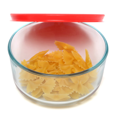 2-Cup Round Glass Food Storage Container - Pyrex with Red Plastic Lid