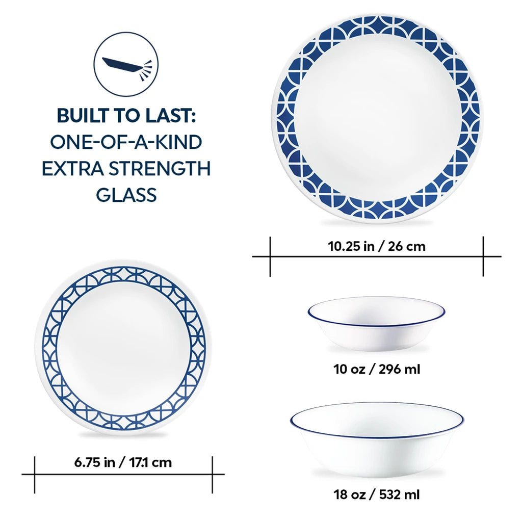 Corelle Cobalt Circles 16-Piece Glass Dinnerware Set (Service for 4)
