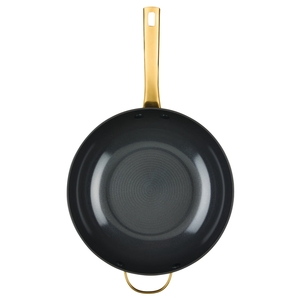 Farberware Forged Induction 12 Inch Ceramic Nonstick Stir-Fry Pan with Helper Handle - Dishwasher Safe and Oven Safe to 500°F, Black