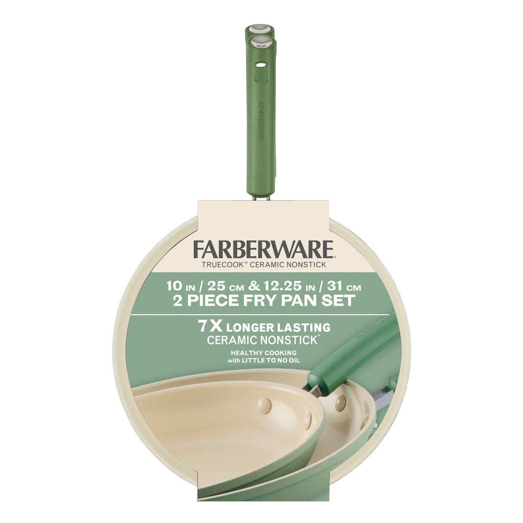 Farberware TrueCook 2pc Frying Pan Set - Dishwasher and Oven Safe, Matte Olive