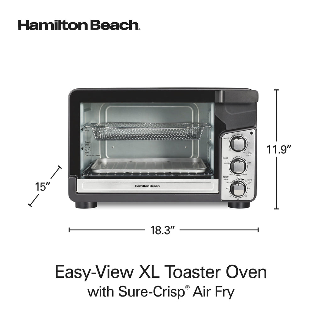 Hamilton Beach Easy View XL Air Fryer Toaster Oven with Sure-Crisp Air Fry technology - 6 Slice, 5-in-1 Countertop Oven, Black