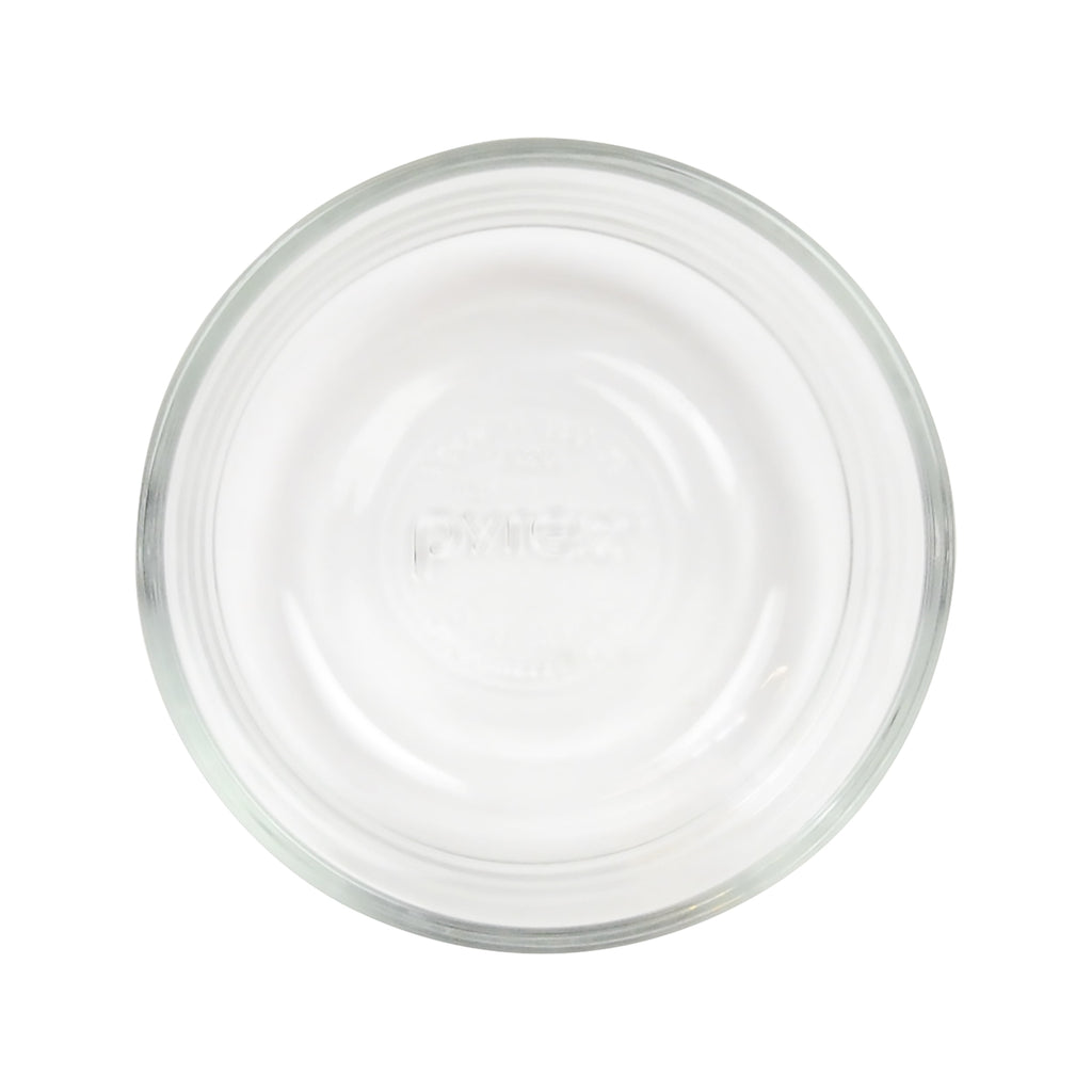 Pyrex (3) 7202 1-Cup Glass Bowls with (3) 7202-PC Dark Blue and (3) 7202-PC Red Plastic Lids