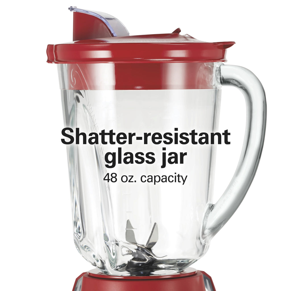 Hamilton Beach Wave Action Smoothie Blender - 48 oz Glass Jar 800 W 12-Function Countertop Blender for Kitchen, Red