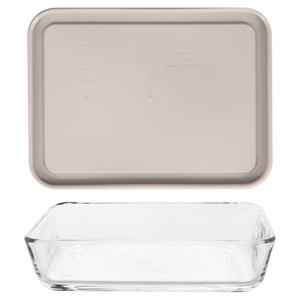 Pyrex 7210 3-Cup Glass Dish & 7210-PC Warm Stone Gray Food Storage Lid