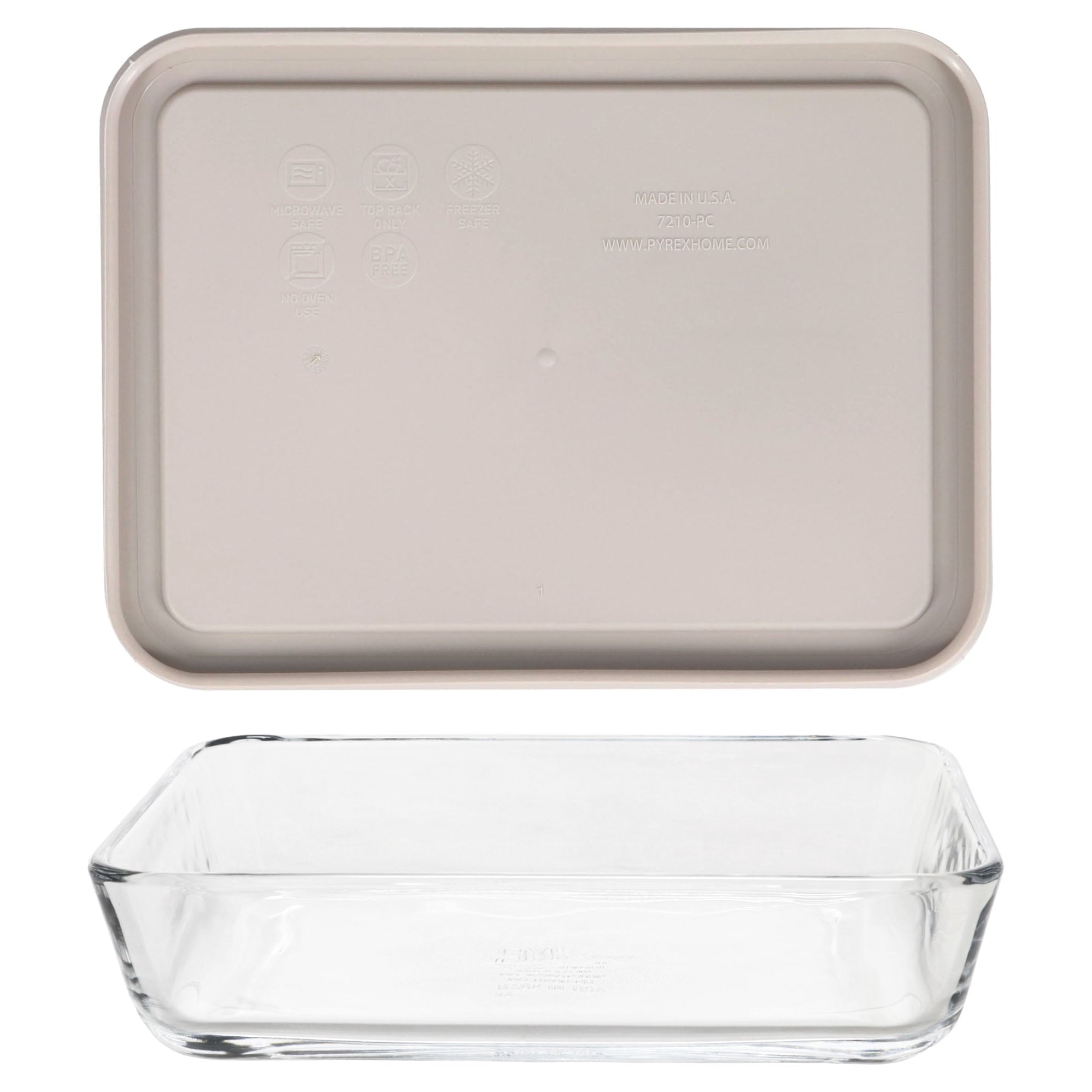 Pyrex 7210 3-Cup Glass Dish & 7210-PC Warm Stone Gray Food Storage Lid