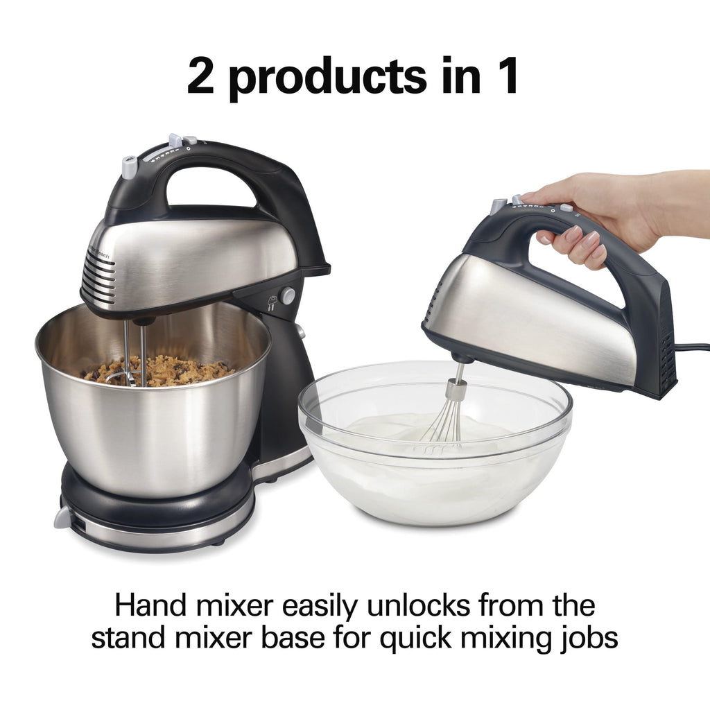 Hamilton Beach Classic Stand and Hand Mixer Combo for Kitchen - 4 Quart, 6 Speeds with Quick Burst, Black