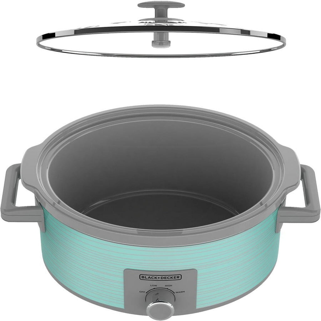 BLACK+DECKER 7-Quart Slow Cooker - SC2007D, Lid Holder, 3 Heat Settings, Extra Large Handles, Dishwasher Safe, Teal