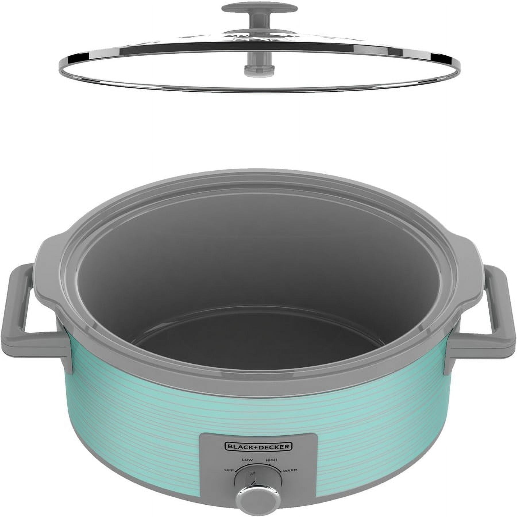 BLACK+DECKER 7-Quart Slow Cooker - SC2007D, Lid Holder, 3 Heat Settings, Extra Large Handles, Dishwasher Safe, Teal