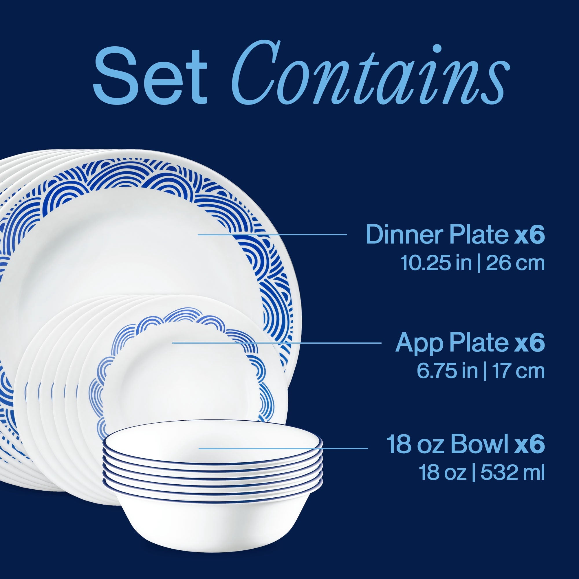 Corelle Rolling Waves 18-Piece Glass Dinnerware Set (Service for 6)