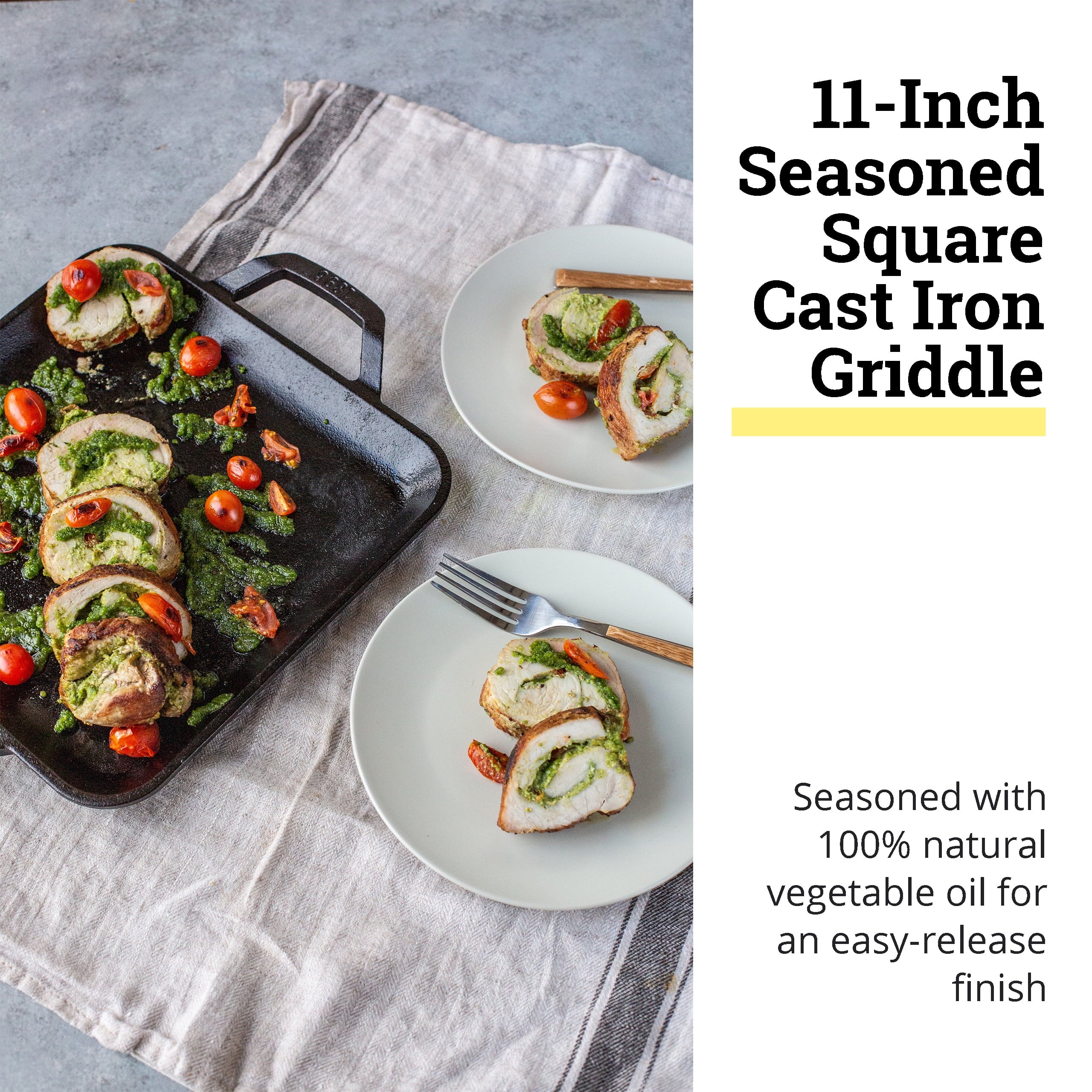 Lodge 11" Cast Iron Square Griddle - Chef Collection - For Indoor & Outdoor Cooking - Superior Heat Retention - Durable Cast Iron - Seasoned Kitchen Griddle