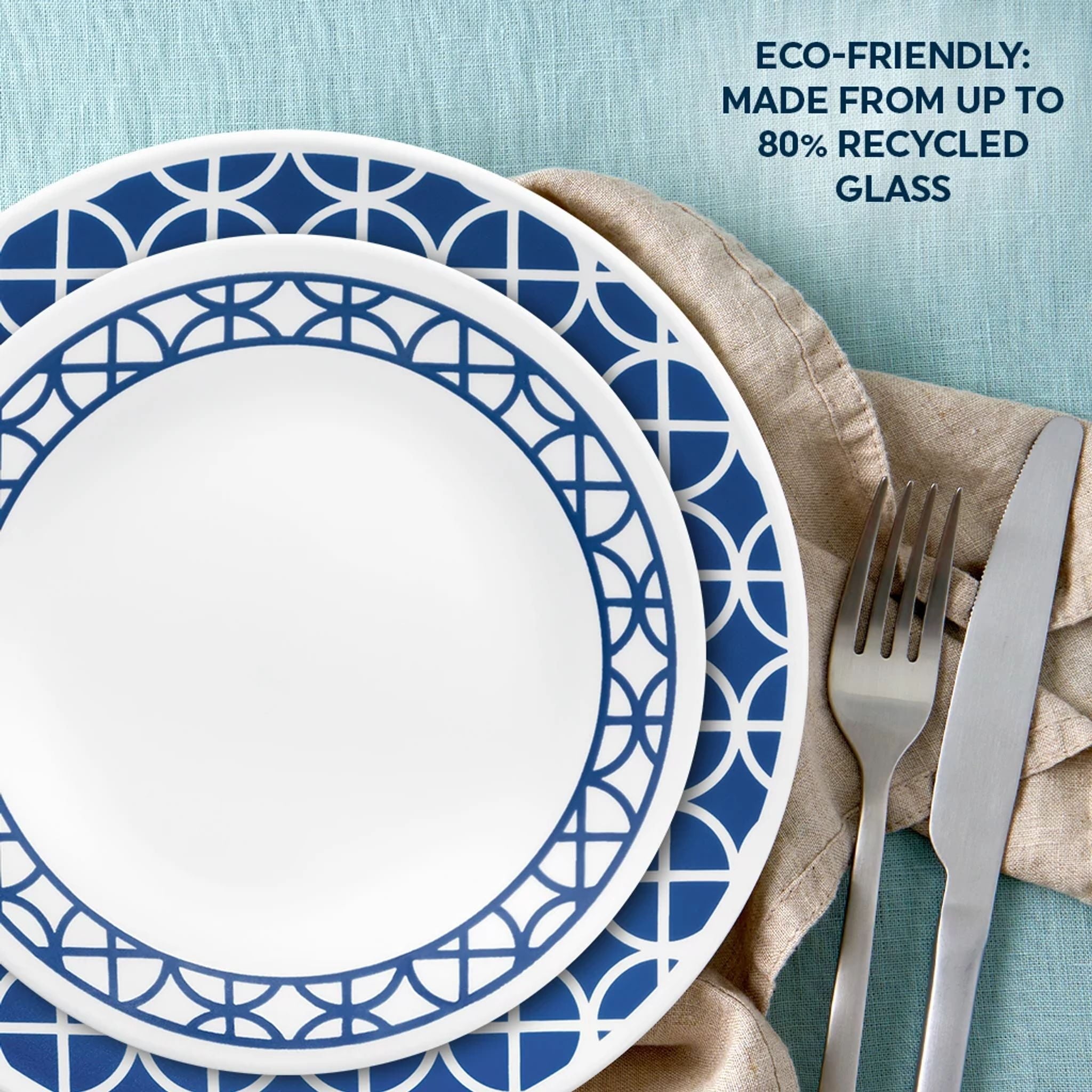 Corelle Cobalt Circles 16-Piece Glass Dinnerware Set (Service for 4)