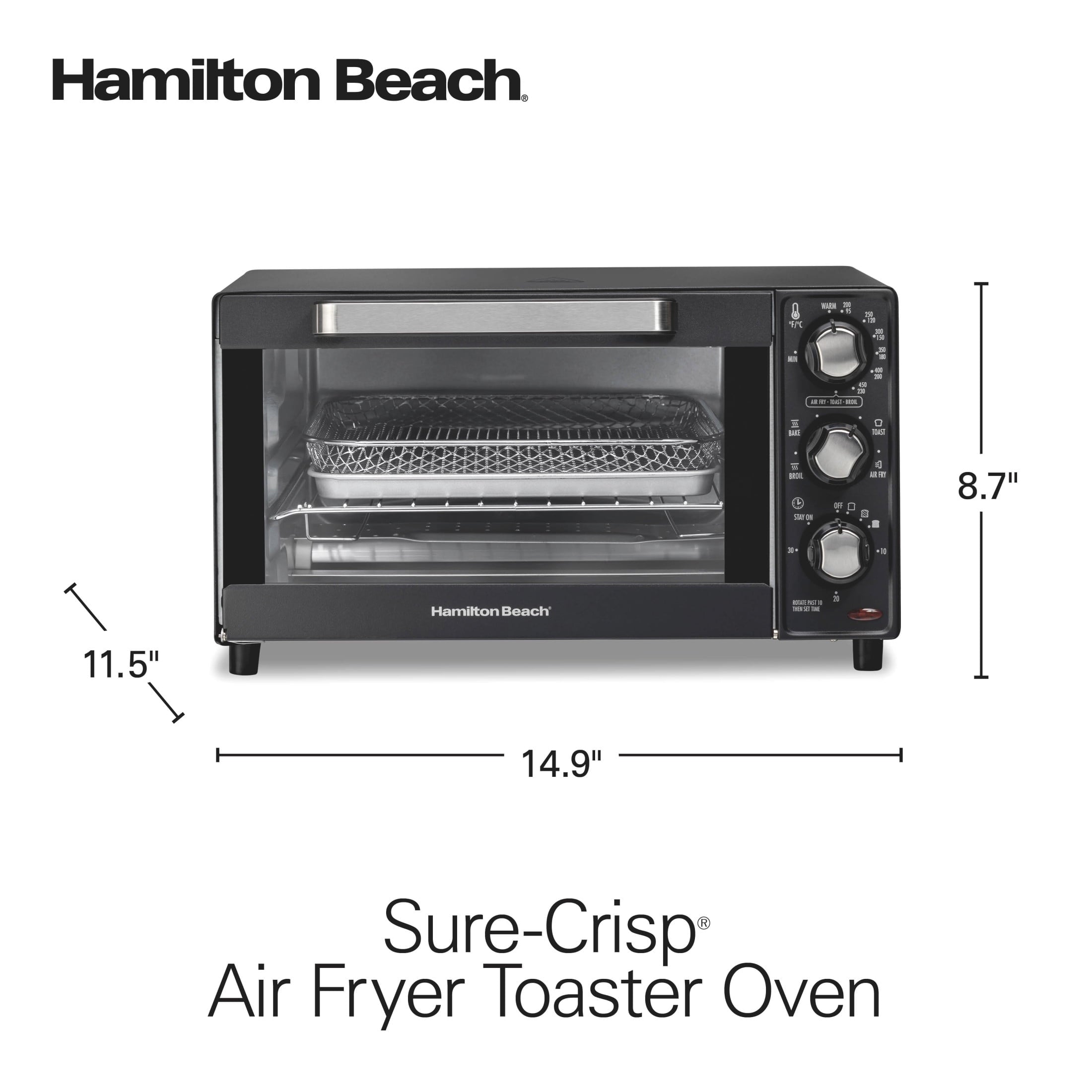 Hamilton Beach Sure-Crisp Air Fryer Toaster Oven with 4 Slice Capacity - Fits 9" Pizza, Black