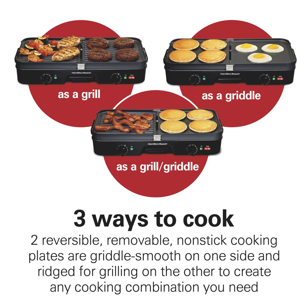 Hamilton Beach 3-in-1 Electric Griddle and Indoor Grill - Nonstick, Black
