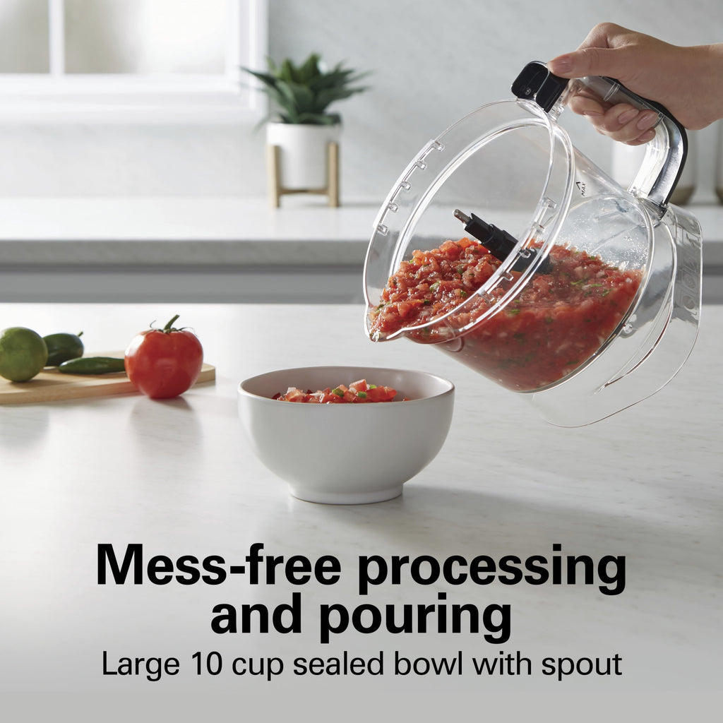 Hamilton Beach Stack & Snap 10-Cup Food Processor - 500 W, 2-Speed with Pulse, Extra-Large Chute and Bowl Scraper, Black