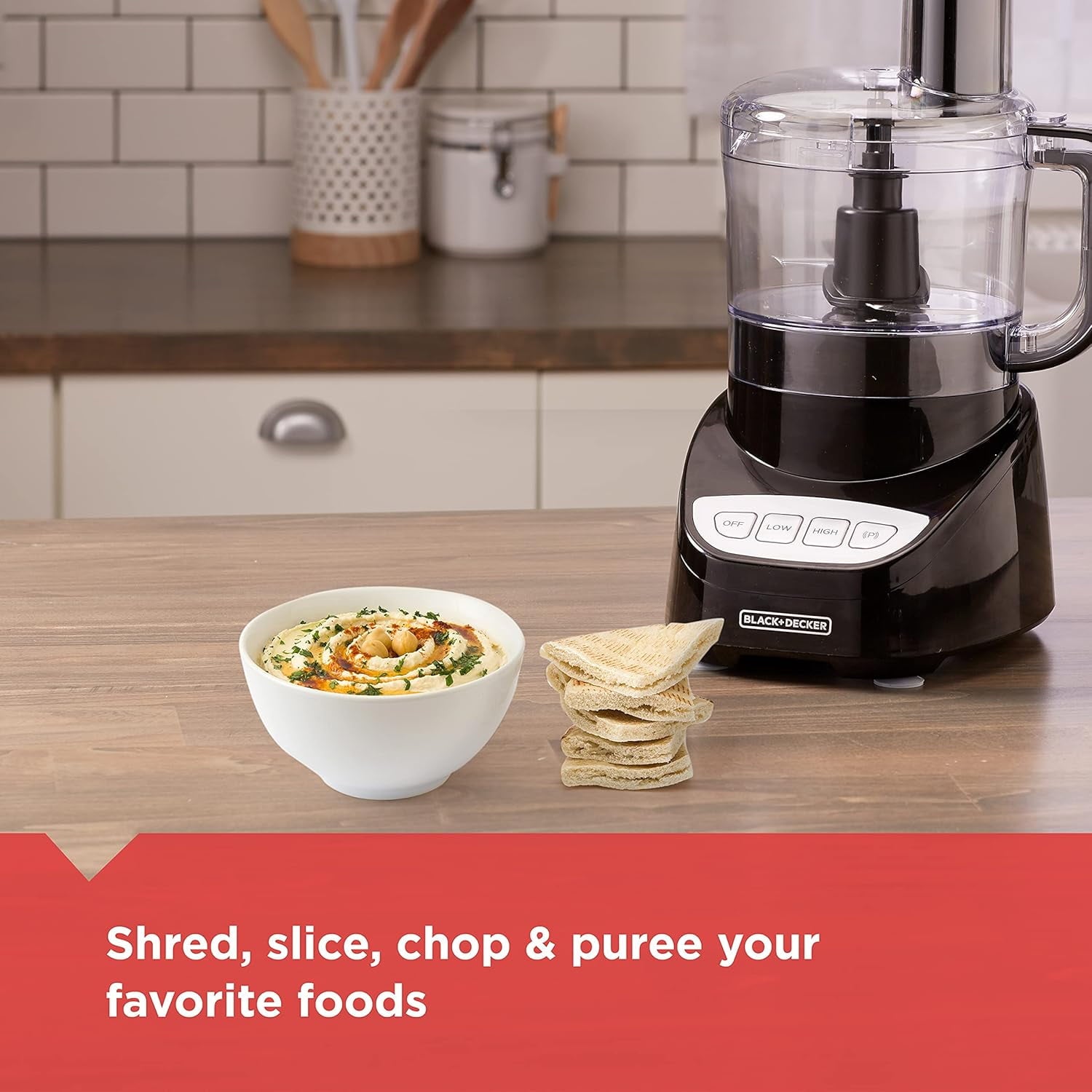 BLACK+DECKER Food Processor and Vegetable Chopper - 8-Cup Capacity, 450W, Stainless Steel Blades, Grate, Shred, Slice, Mince, Puree, Black, FP4100B
