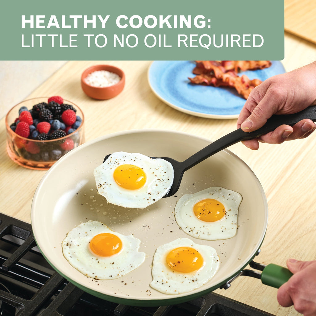 Farberware TrueCook 2pc Frying Pan Set - Dishwasher and Oven Safe, Matte Olive