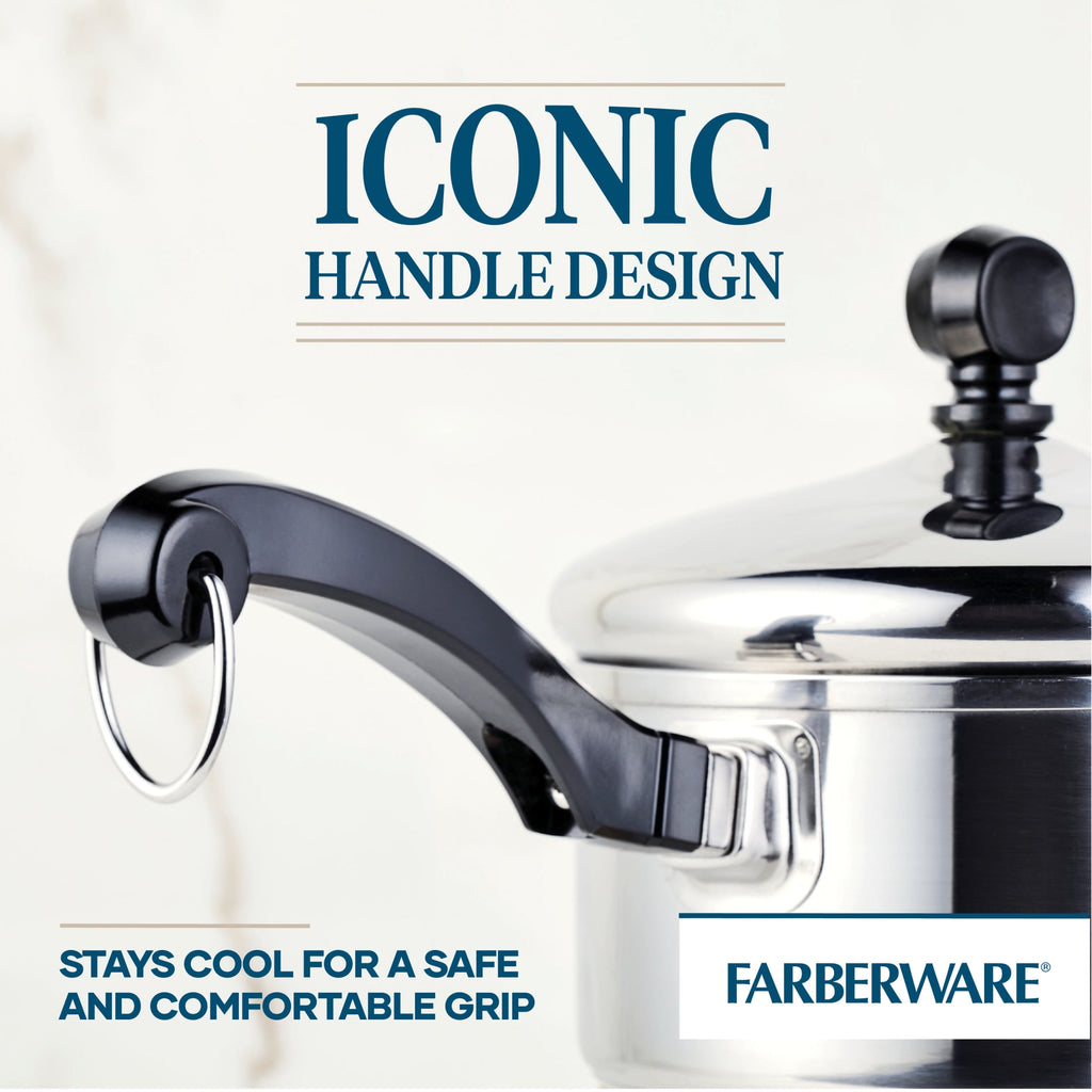 Farberware Classic Series 1 Quart Stainless Steel Straining Sauce Pan with Lid - Induction Compatible, Metal Utensil and Dishwasher Safe, Stainless Steel