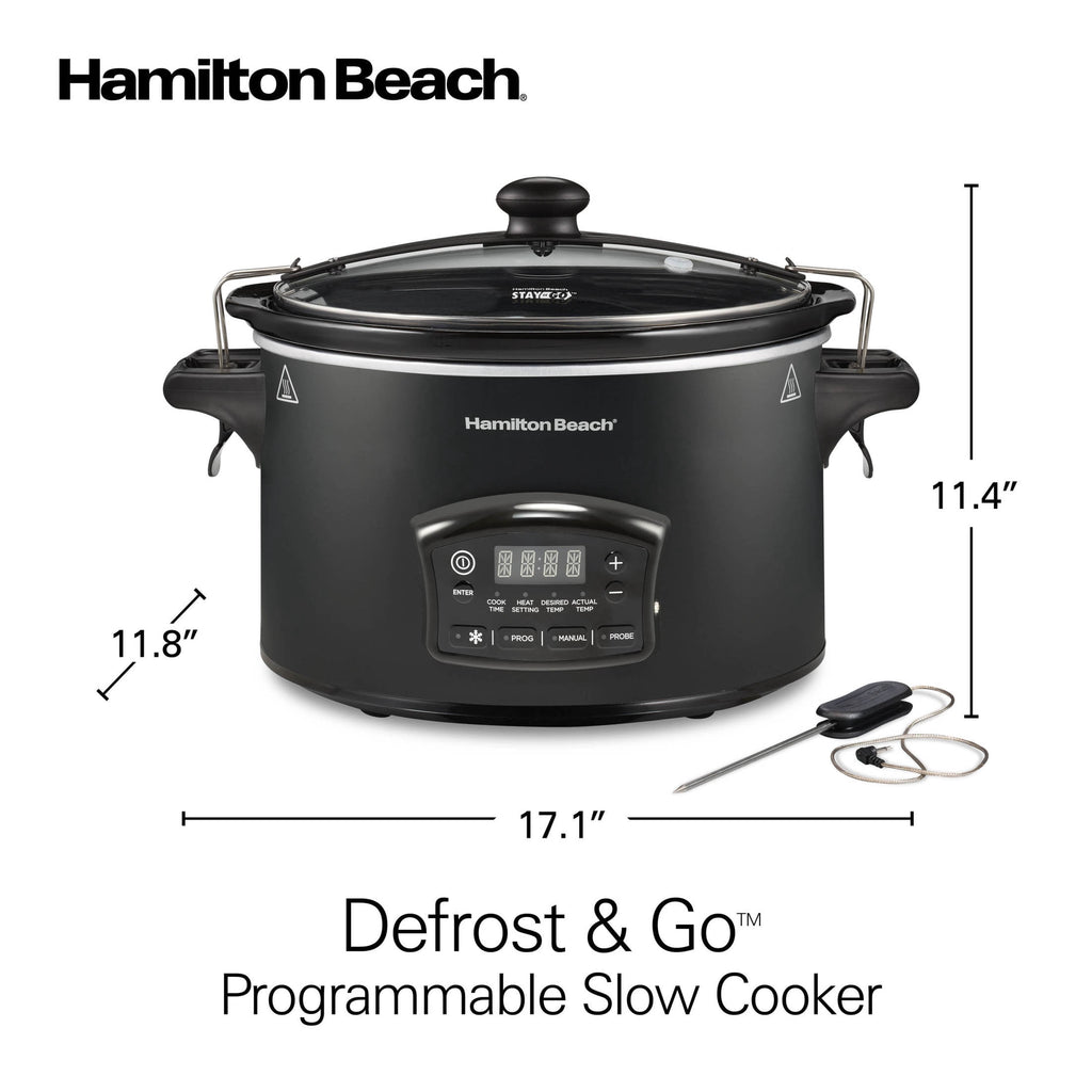 Hamilton Beach Defrost & Go 6 Qt Programmable Slow Cooker - Stoneware Crock with Removable Pot, Black