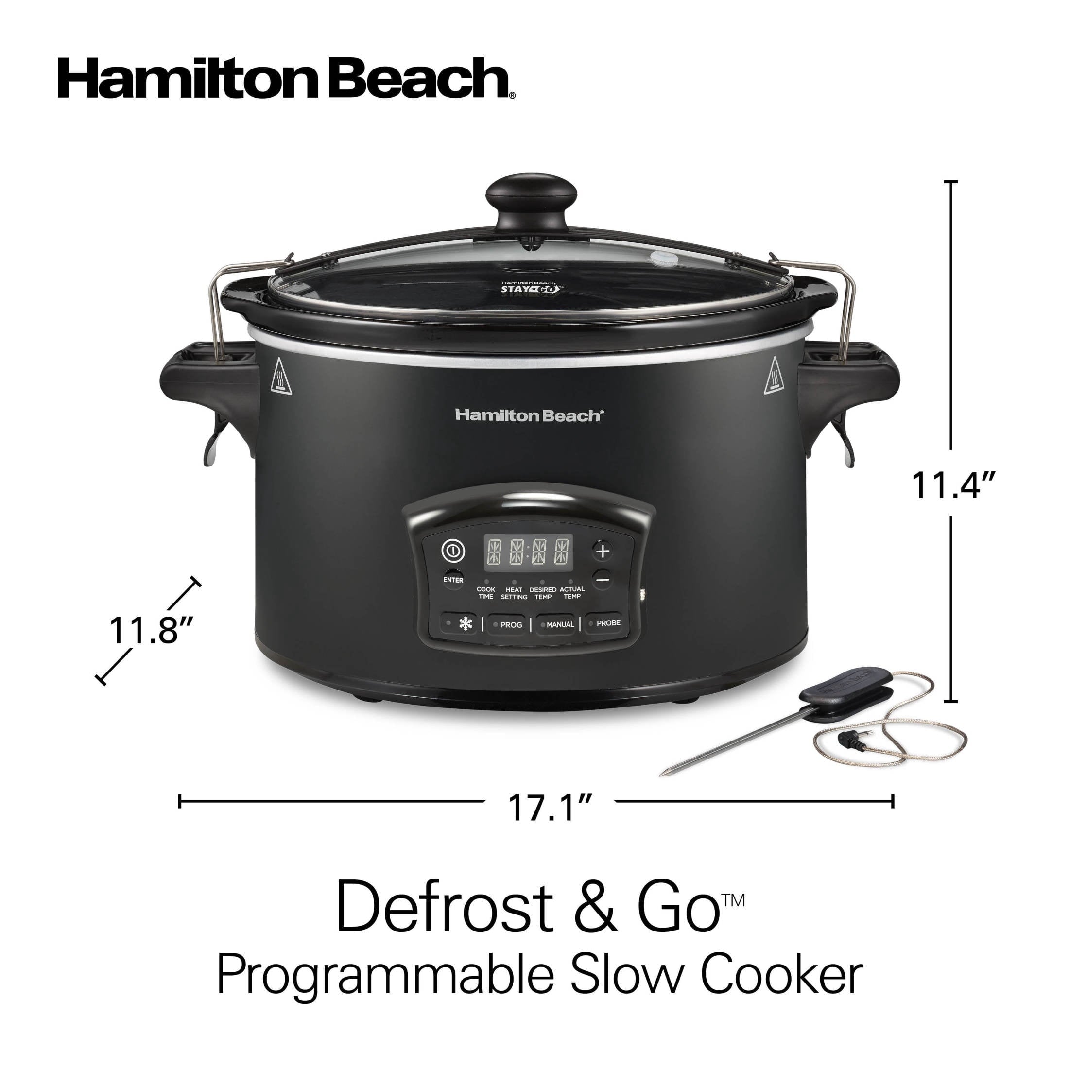 Hamilton Beach Defrost & Go 6 Qt Programmable Slow Cooker - Stoneware Crock with Removable Pot, Black