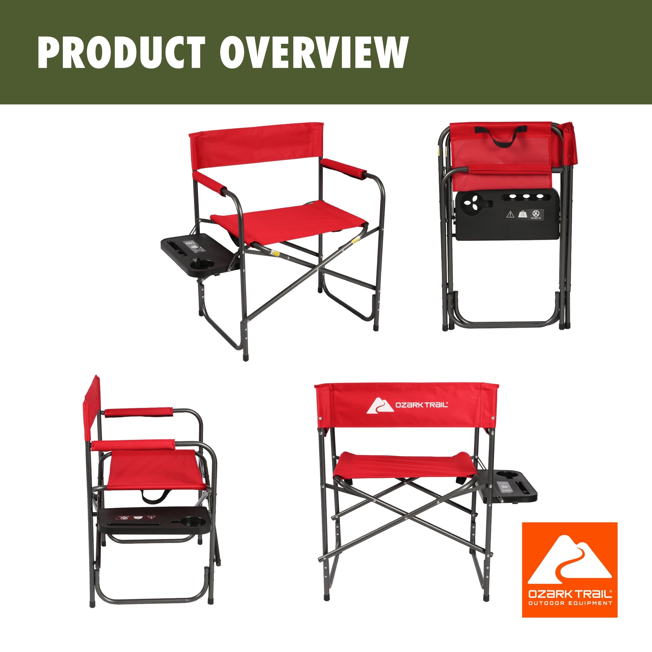 Ozark Trail Director Chair with Side Table - Red