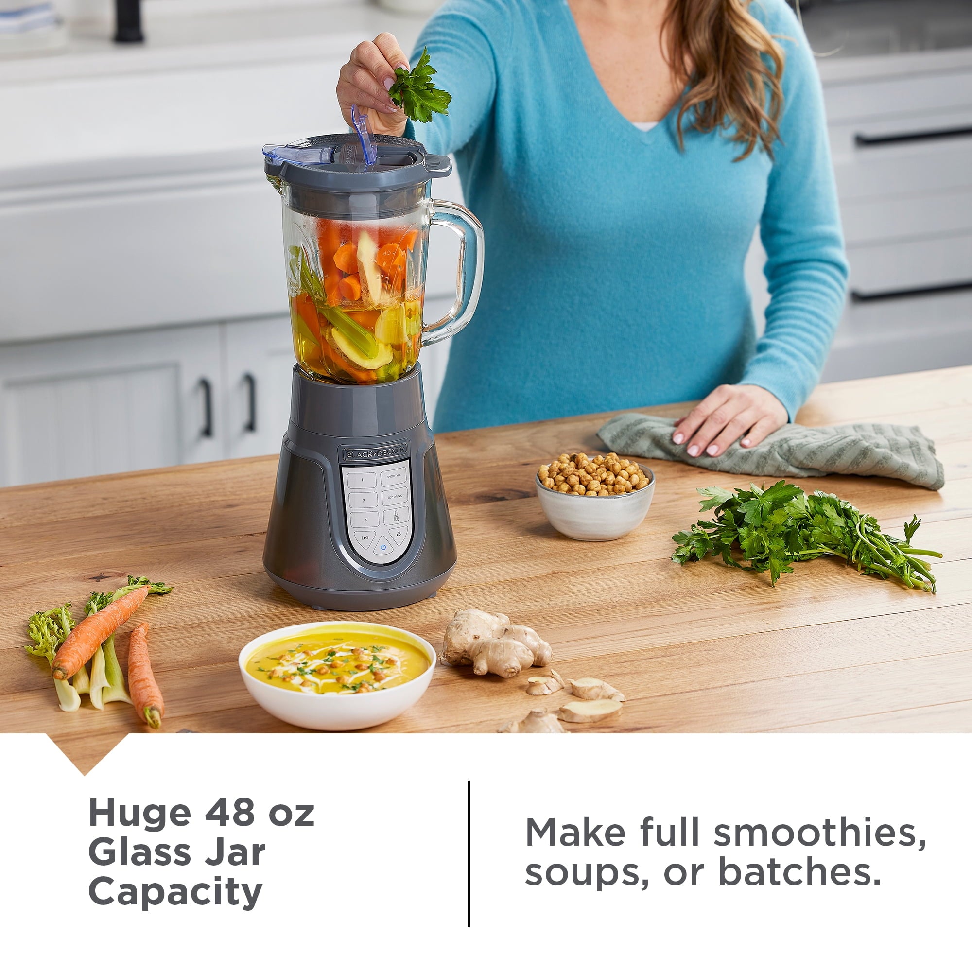 BLACK+DECKER Quiet Blender with 48 oz Glass Jar and 1000W Power - 3 Speeds