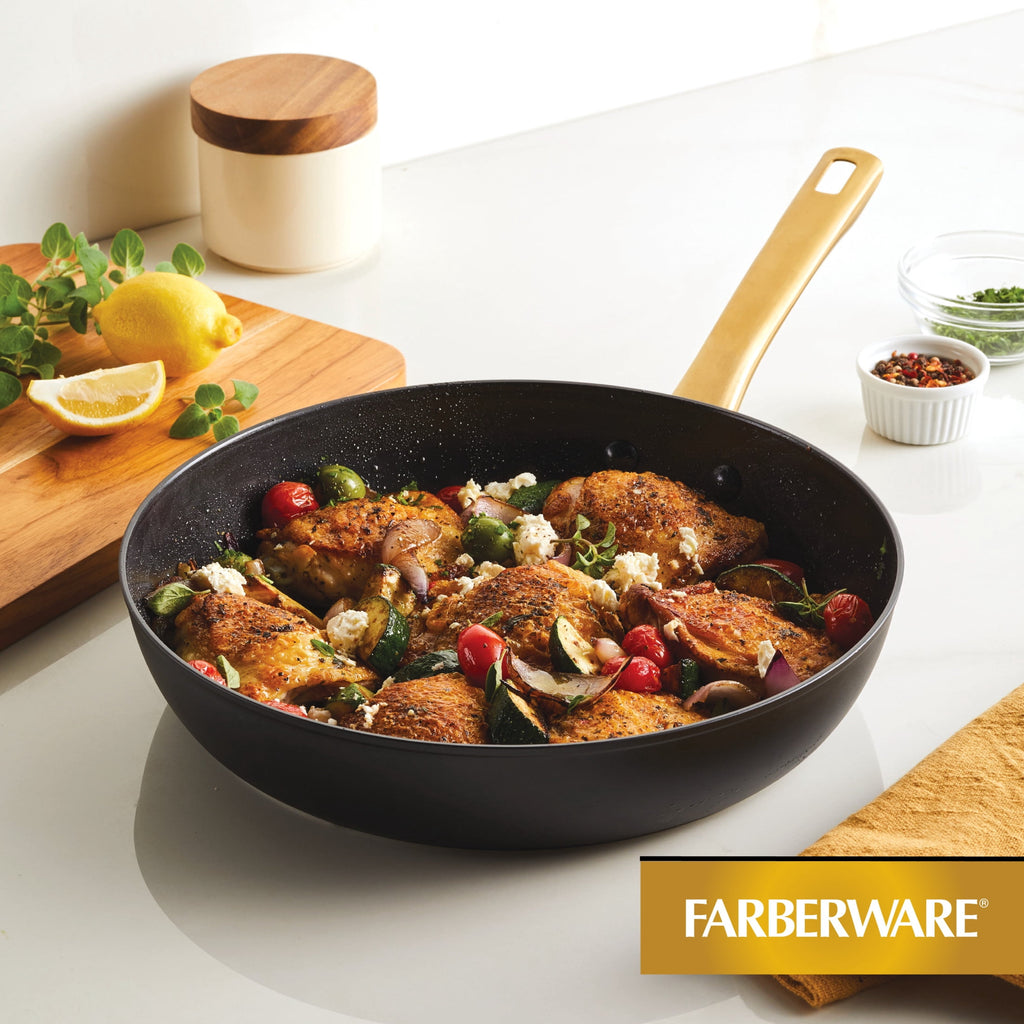 Farberware Forged Induction 12.25 Inch Ceramic Nonstick Frying Pan - Dishwasher Safe and Oven Safe to 500°F, Black