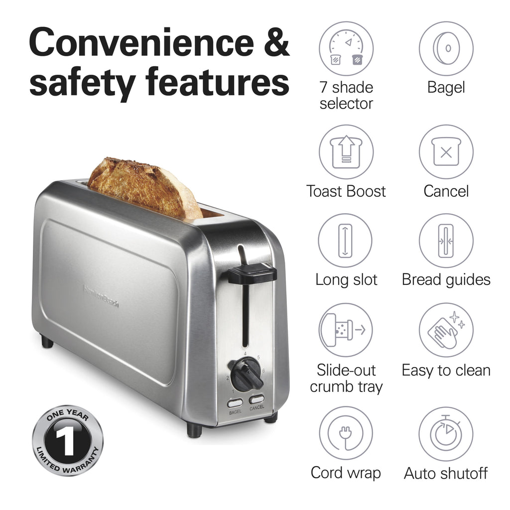 Hamilton Beach 2-Slice Bread and Bagel Toaster with Long Slots and Removable Crumb Tray - Stainless Steel